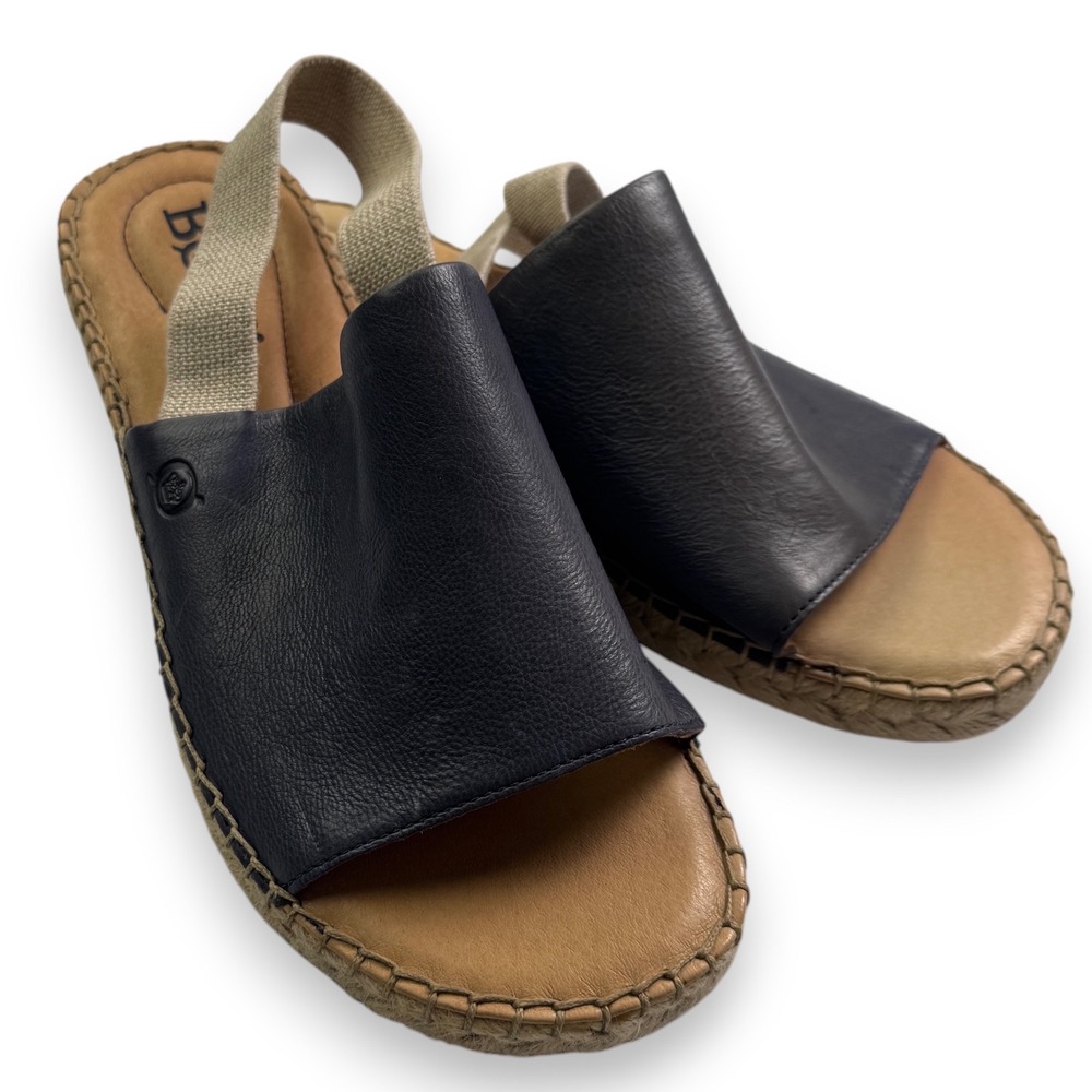Born Drilles Navy Blue Leather Espadrille Slingback Sandals Womens 9M BR0005434